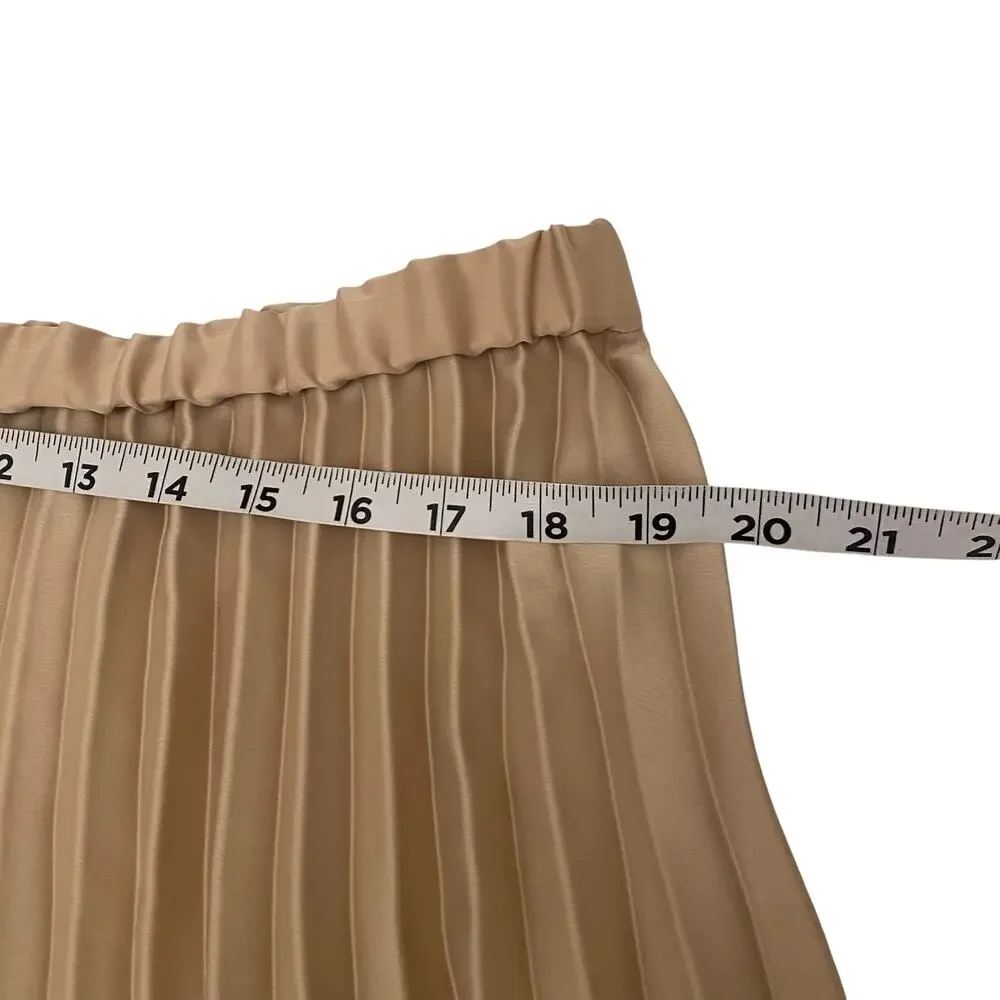 Anne Klein X-Large Beige / Tan Elastic Waistband Beige Pleated Flowy Midi Skirt